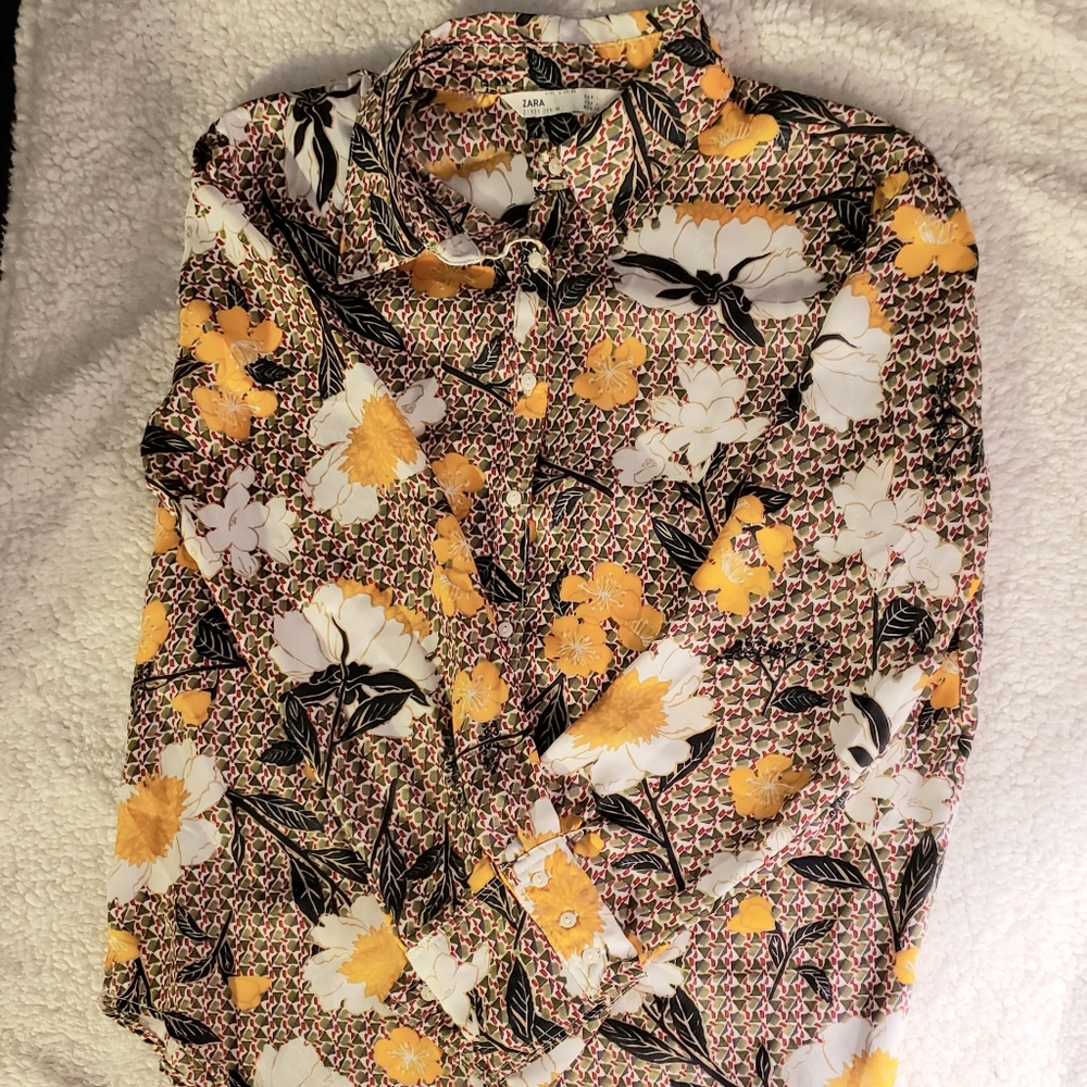 Zara Floral Button Up Shirt